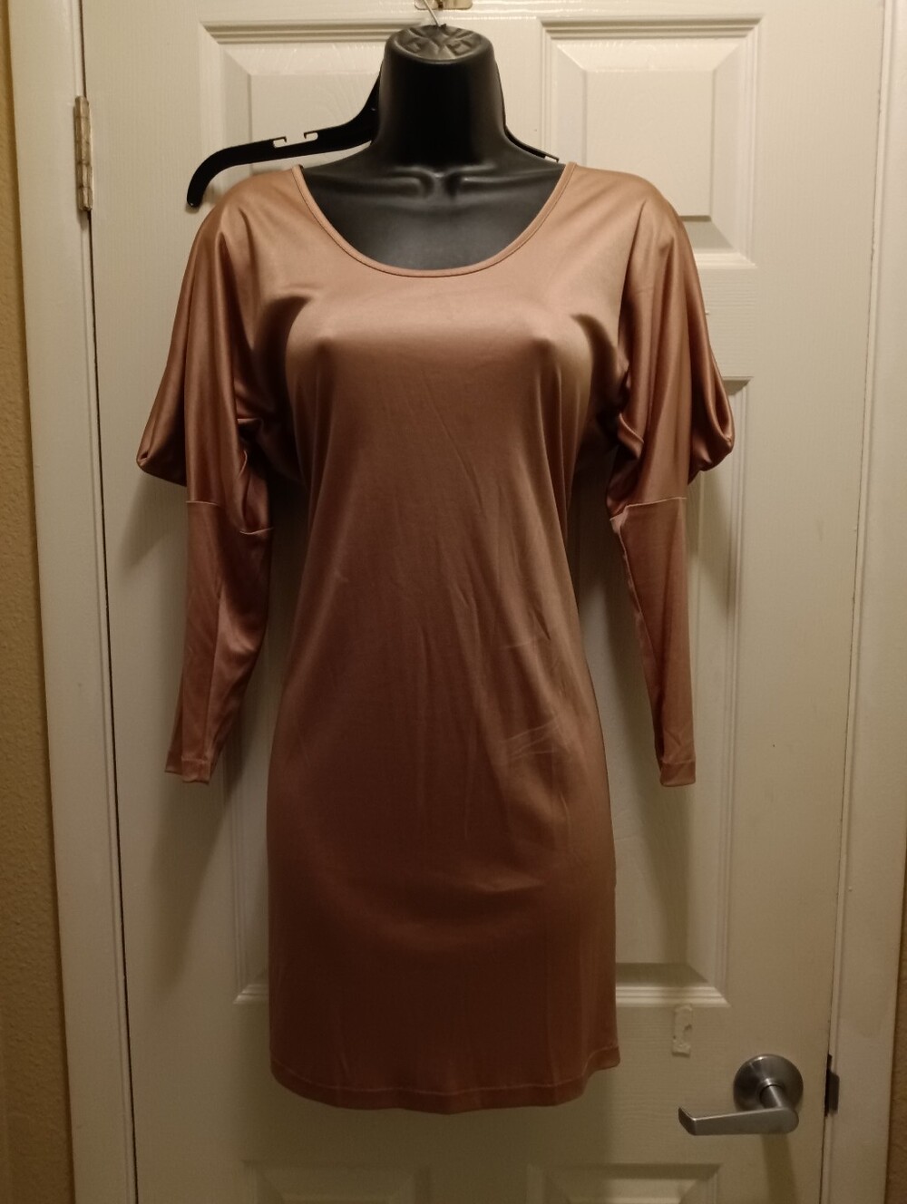Poleci Women's Dusty Rose Satin-Look Long Sleeve Tunic Dress Top